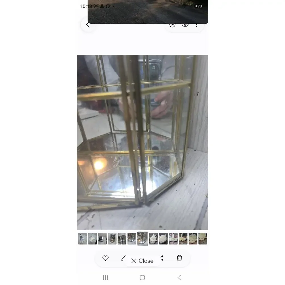 Vtg Glass Mirror Brass Curio Trinket Display Cabinet 3 Shelves Miniatures FLAW